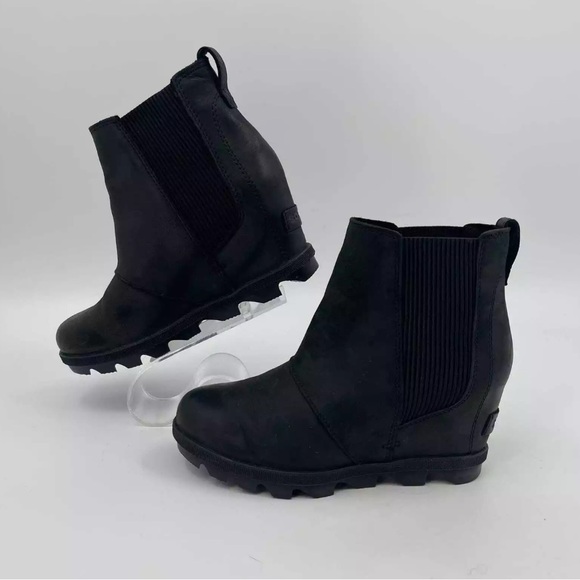 Sorel Joan of Arctic Platform Wedge II Chelsea Boots Bootie, Black Leather SZ 10 - Picture 7 of 7